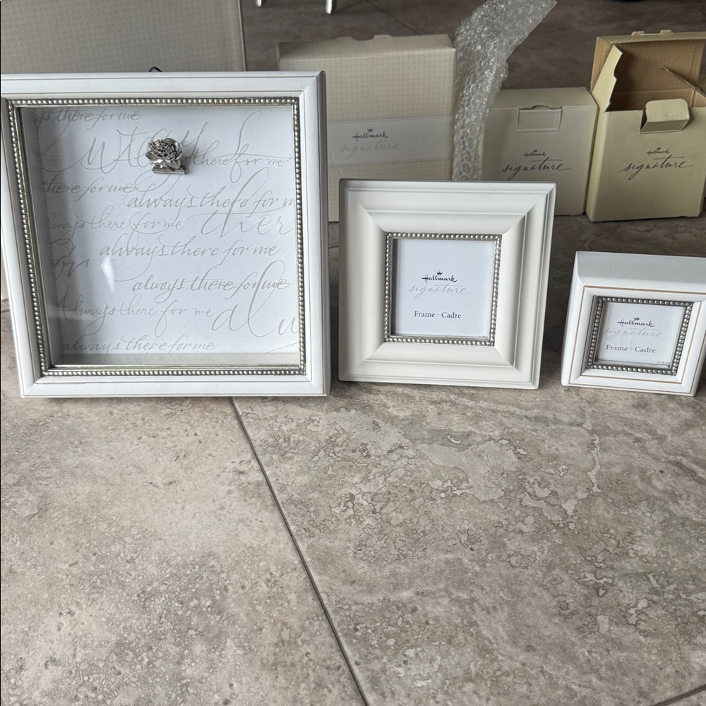 Hallmark Signature frame set. Shadow box, 3x3, and 3 mini frames. White wood.